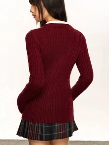 Rina Fox Women's Casual Letter Embroidery & Twist Knit V-Neck Sweater, Autumn/Winter Christmas