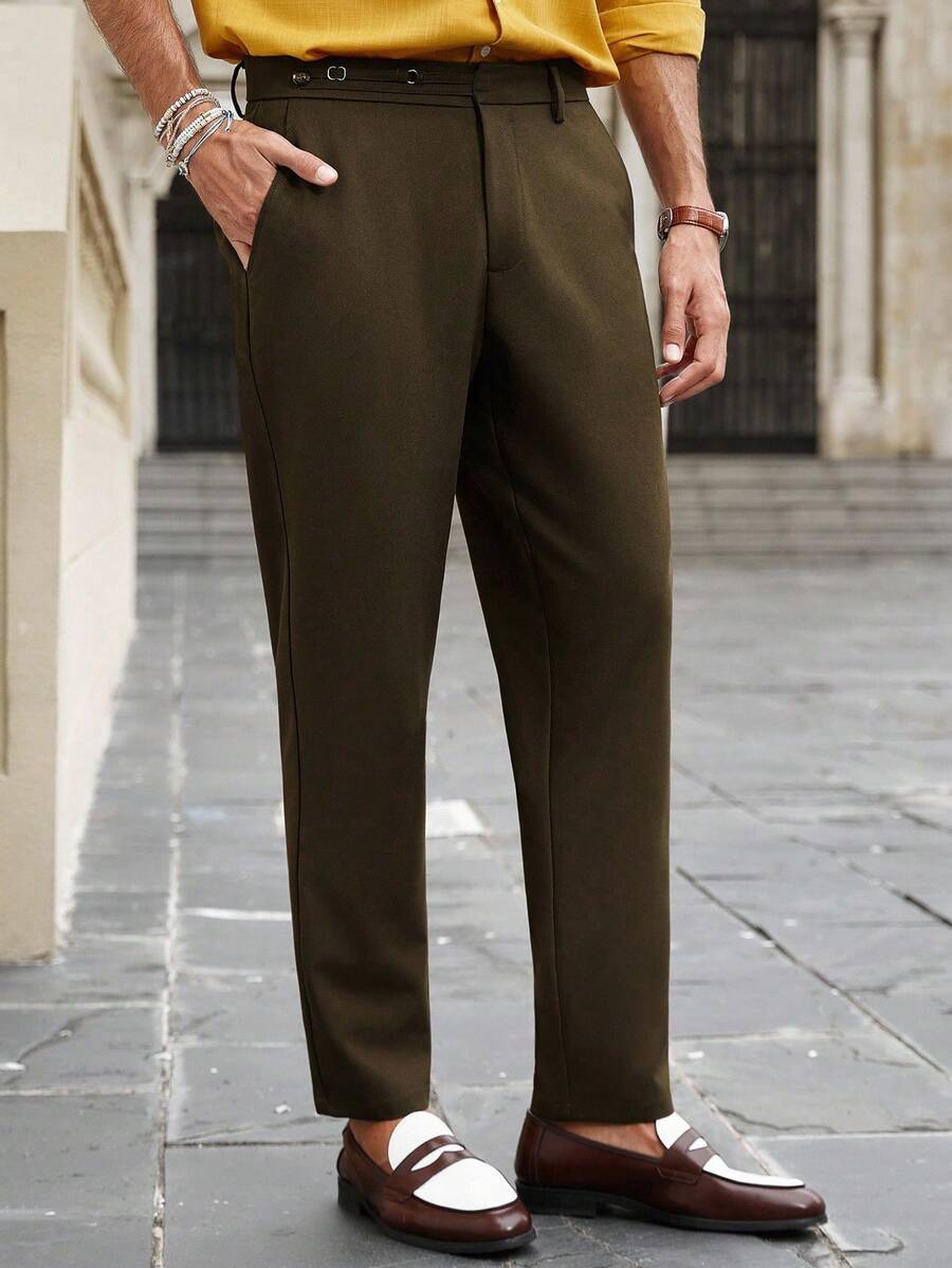 Manfinity Bizformal Men's Fashionable Versatile Solid Color Tapered Suit Pants Baggy Curious George