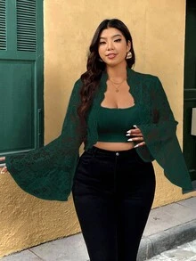 Elenzga Plus Size Women Elegant Lace Cropped Jacket, White