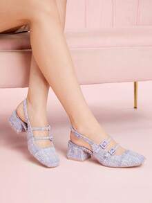 CUCCOO DOLLMOD Sepatu hak tinggi platform Mary Jane dengan tali gesper warna ungu, cocok untuk Halloween dan Natal. - Purple - View 5