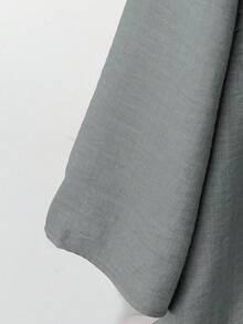 Linhara 2pcs/Set Women Plus Size V-Neck 3/4 Sleeve Top + Straight Leg Pants, Solid Color Casual/Work Outfit - Grey - View 4