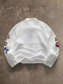 AXEPEAK Men's Casual Letter Pattern Button-Up Long Sleeve Shirt, Autumn