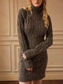 Écloséra French Casual Retro Versatile Daily Commuting Holiday Holiday High Collar Lapel Button Rope Weave Long Sleeve Short Slim Earth Tone Dark Khaki Mocha Christmas Holiday Brown Dress Out Dress Halloween Costume Christmas Women's Autumn Clothes Women's Winter Clothes Women's Sweater Dress - Mocha Brown - View 3