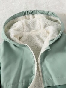 SHEIN Young Boy Solid Color Patchwork Hooded Zip-Up Jacket, Comfortable Soft Fleece Fabric, Suitable For Outdoor And Indoor Wear, Autumn/Winter Fall - Multicolor - View 4
