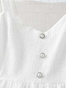 GlowEve CURVE 加大码梭织优雅通勤派对宴会仿珍珠纽扣高端网眼夹克和吊带背心连衣裙两件套 - 白色 - 查看 3