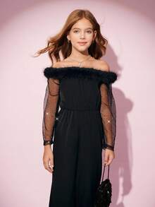 Jumpsuit Hitam Elegan untuk Pesta Koktail Malam Musim Gugur untuk Anak Perempuan Remaja - Hitam - View 5