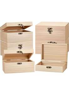 1 Stück unfertige, unbemalte Holzaufbewahrungsbox mit Scharnier-Deckel, einfache Holzkiste zum Aufbewahren von Schmuck, Geschenken, Souvenirs, DIY Basteleien, Heimdekoration