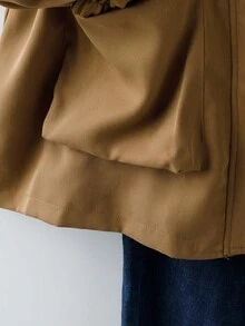 Linhara Plus Size Comfortable Casual Loose Regular Adjustable Drawstring Zip-Up Four-Button Front Long Sleeve Windbreaker