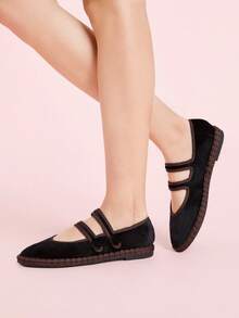 CUCCOO DOLLMOD Giày bệt Mary Jane nhung cổ điển thanh lịch màu nâu sẫm, thoải mái, quai đôi bằng nhung song song dành cho nữ - màu đen - Xem 7