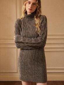 Écloséra French Casual Retro Versatile Daily Commuting Holiday Holiday High Collar Lapel Button Rope Weave Long Sleeve Short Slim Earth Tone Dark Khaki Mocha Christmas Holiday Brown Dress Out Dress Halloween Costume Christmas Women's Autumn Clothes Women's Winter Clothes Women's Sweater Dress - Mocha Brown - View 5