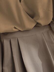 Franclia Elegant Fashion Shiny Fabric Top And Pleated Midi Skirt 2 Pieces Set, Suitable For Layering Or Standalone Wear, Autumn/Winter - Multicolor - View 6