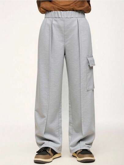 SHEIN Explorewe 1pc Boys Casual Cargo Style Relaxed Fit Sweatpants, Elastic Waist, Side Pockets, Regular Thickness, Light Gray, Everyday Wear, Summer Loose Pants Grey Pants Fall Winter