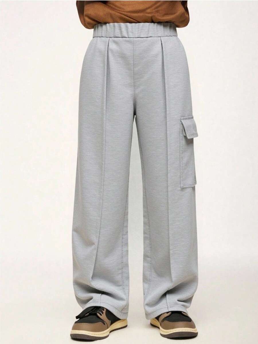 SHEIN Explorewe 1pc Boys Casual Cargo Style Relaxed Fit Sweatpants, Elastic Waist, Side Pockets, Regular Thickness, Light Gray, Everyday Wear, Summer Loose Pants Grey Pants Fall Winter - Light Grey - View 1