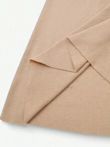 Franclia 优雅淑女休闲修身圆领长袖针织腰A字杏色女式毛衣裙，秋冬 - 杏色 - 查看 6