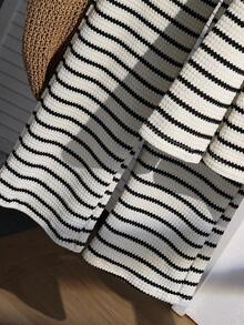 SHEIN Girls Waffle Stripe Polo Shirt Long Sleeve And Pants Set, Suitable For Spring And Autumn - White - View 7