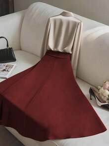 Franclia Elegant Fashion Shiny Fabric Top And Pleated Midi Skirt 2 Pieces Set, Suitable For Autumn/Winter - Multicolor - View 2