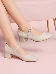 CUCCOO DOLLMOD Bombas de tacón grueso con hebilla de unicolor casual para mujer - apenas rosa - Ver 3