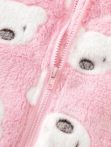 SHEIN Vintaside Kids 2件套新生儿可爱考拉印花刺绣加厚羊毛长袖连体睡衣，秋冬 - 淺粉色 - 查看 5