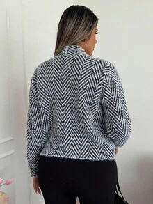 Xyvia Suéter de punto de mujer de manga larga a rayas negro y blanco, suave y cómodo, de cachemira y visón, para uso diario y sexy, otoño/invierno - Blanco y Negro - Ver 2