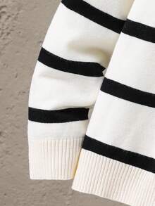 SHEIN White Striped Collared Drop Shoulder Knit Cardigan Sweater For Teenage Boys,Autumn Back-To-School Versatile Casual Knitwear For School,Daily,Party - Multicolor - View 6