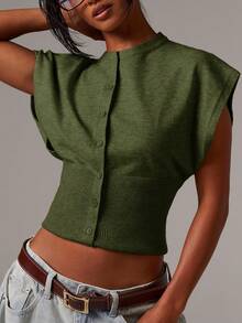 Athîral Casual Commute Solid Color Button Front Knit Vest In Fall/Winter,Christmas Sweater