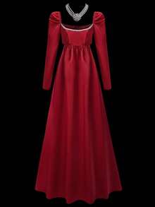 SHEIN Unity Đầm hở vai tay dài hở vai màu đỏ hở vai cho nữ - Đỏ - Xem 8