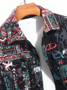 Manfinity Homme Men's Autumn Letter Graphic Long Sleeve Single-Breasted Casual Denim Jacket With Pockets - Multicolor - View 3