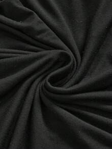 ROMWE Figurbetont langes Kleid mit tiefem gerafftem Ausschnitt, sexy minimalistisches Design für Damen mit passender Spitzen-BH - Schwarz - Übersicht 4