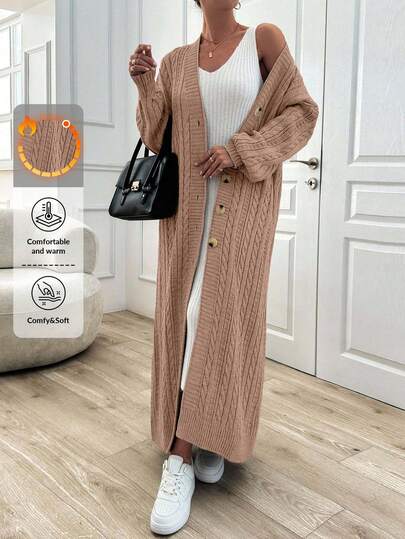 EURMUSE Women's Casual Solid Color Drop Shoulder Loose Lantern Sleeve Cable Knit Extra Long Cardigan, Autumn/Winter,Petite Cardigans,Cardigans