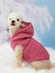 PETSIN 1pc Plush Peach-Red Pet Lamb Wool Hooded Jacket - Hot Pink - View 3
