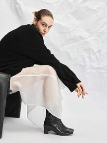 Mnmlis 女士时尚方头粗跟踝靴和中筒靴 - 黑色 - 查看 6