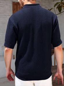 Manfinity Mode Camisa polo de punto de manga corta casual de verano para hombres con estética de "Old Money", camisa polo de punto para hombres - Azul Marino - Ver 2