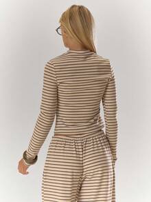 MUSERA Top de manga larga ajustado con cuello redondo a rayas, otoñal, acogedor, lindo, informal, ideal para café, club, Navidad, Acción de Gracias, Navidad, elegante