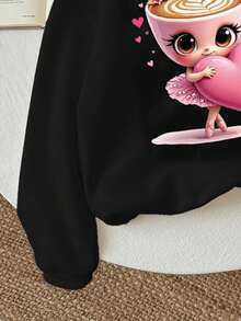 SHEIN Leap Crew Black, Ballerina Cappuccina, Tween Girl Casual Minimalist Thick Soft Loose Comfortable Long Sleeve Sweatshirt, Suitable For Autumn/Winter, Cozy Season, Christmas Vibes, Autumn & Winter Outfits For Outing, Easy Comfort, Autumn & Winter Layers For Girls, Stylish Girls, Casual Wear, Tween Girl Graphic Clothes, Fall & Winter Clothes, Chic Autumn, Fall New Style - Multicolor - View 5