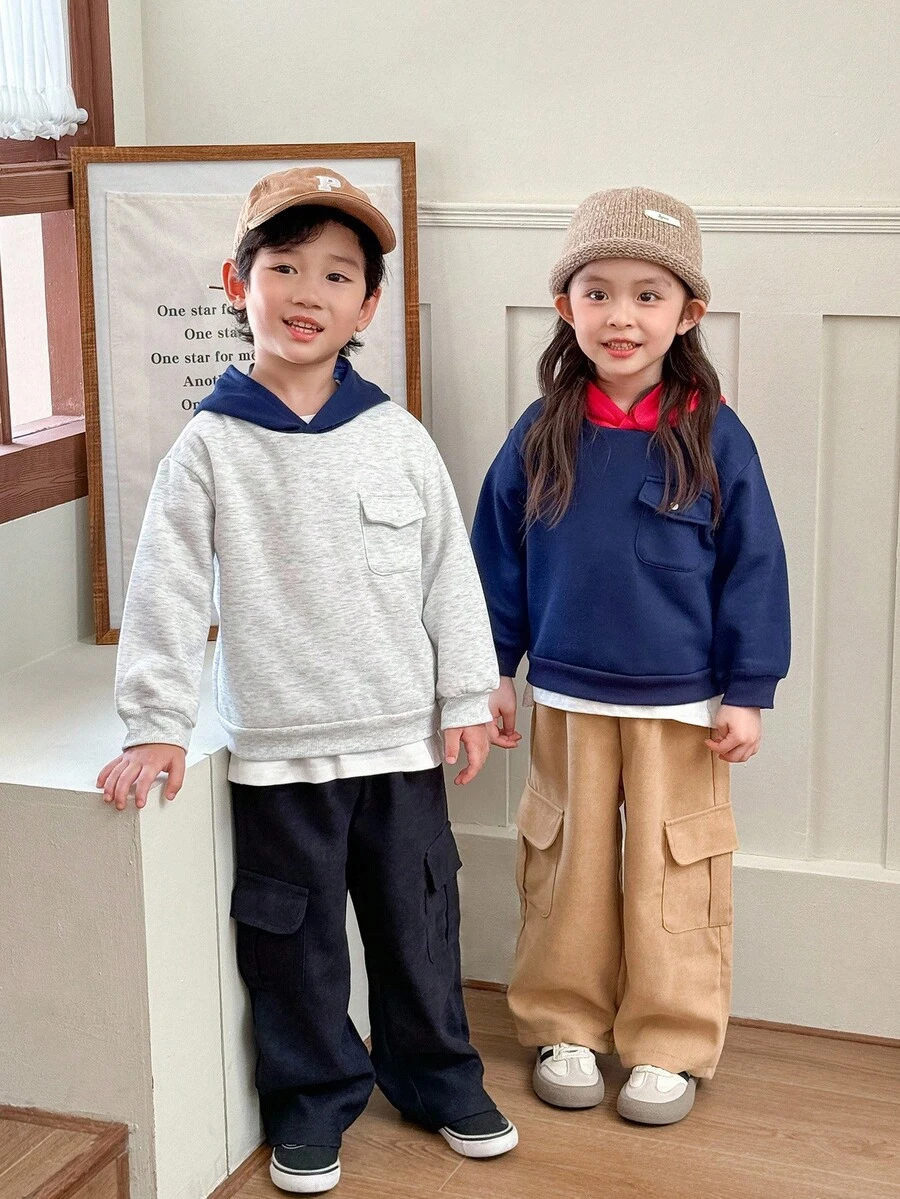 Genkimix Kids 2 件套 Young Boy 宽松连帽衫 + 工装裤套装，海军蓝 - 彩色 - 查看 1