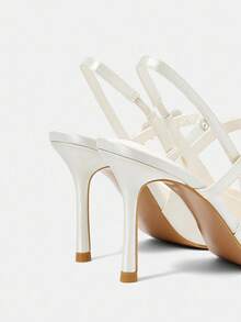 CUCCOO HITCHD Sapatos femininos de cetim com bico fino e decoração de strass, elegantes e sofisticados para casamento - Branco - Ver 10