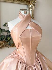 Lovelzi 优雅、浪漫、时尚的卡其色缎面人字纹中长连衣裙，适合度假、婚礼、毕业典礼、派对、鸡尾酒会、社交聚会、舞会 - 卡其色 - 查看 3