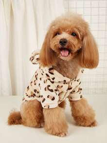 PETSIN 1 pieza Chaqueta con capucha de peluche con estampado de leopardo para mascotas