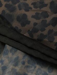 FRIFUL 女士弹力腰带透视豹纹褶裥下摆休闲百搭半身裙，秋冬款