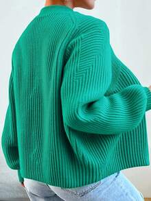 SHEIN Cottnline Single Breasted Ribbed Knit Cardigan - Dark Green - View 2
