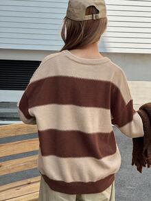 DAZY 青少年/青年女孩休闲宽松条纹毛衣，秋季 - 棕色 - 查看 6