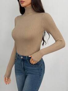 SHEIN Tall 秋冬休闲时尚百搭纯色高领长袖女式毛衣 - 彩色 - 查看 14