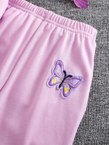 Elladie kids 2件套年轻女孩休闲运动舒适长袖连帽套装，秋季 - 紫色 - 查看 7