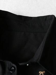 SHEIN LUNE Vestido casual de mujer con lámina de oro para fiestas, atuendo básico para uso diario y salidas en otoño/invierno, vestido mini de manga larga - Negro y oro - Ver 12