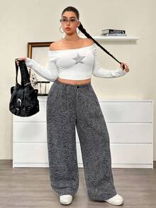 SHEIN EZwear Plus Size Brown Plaid Woolen Suit Pants, Autumn/Winter Baggy - Black and White - View 4