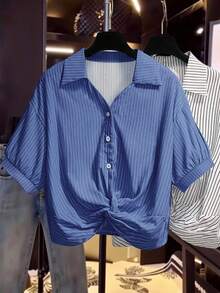 Franclia 女士休闲条纹扭纹短袖衬衫 - 彩色 - 查看 3