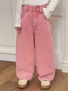 DAZY 少女心形口袋松紧腰粉色休闲牛仔裤秋冬款 - 粉色 - 查看 5