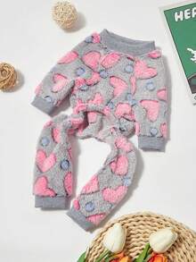 PETSIN Bộ áo liền quần bằng vải lông cừu in hình trái tim cho chó và mèo, giữ ấm. - Nhiều màu - Xem 2