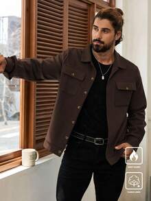 Manfinity Homme Men's Long Sleeve Short Casual Knitted Overcoat, Fall Winter, Old Money Style - Coffee Brown - View 6