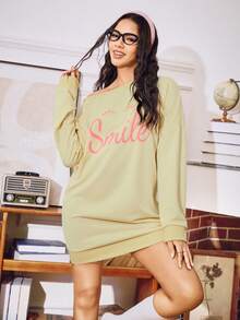 SHEIN Vintage Casual Printed Asymmetrical Shoulder Long Sleeve Women Nightgown, Fall - Yellow - View 3